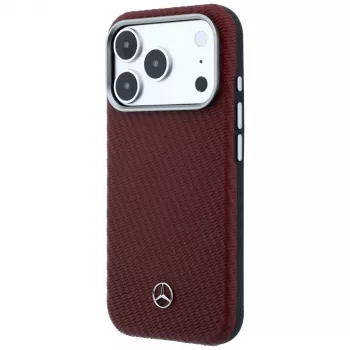 Mercedes Δερμάτινη Semi Wrap Wood Effect MagSafe Θήκη για iPhone 17 Pro Max Κόκκινο