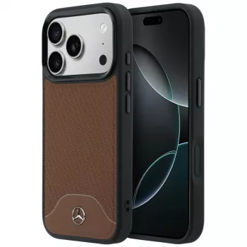 Mercedes Δερμάτινη Όψη Ξύλου και Curve MagSafe Θήκη για iPhone 17 Pro Max Camel