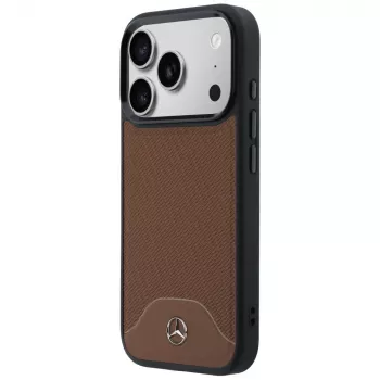 Mercedes Δερμάτινη Όψη Ξύλου και Curve MagSafe Θήκη για iPhone 17 Pro Max Camel