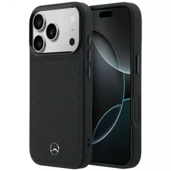Mercedes-Benz Δερμάτινη Mesh Θήκη με Bow Line MagSafe για iPhone 17 Pro, Μαύρο