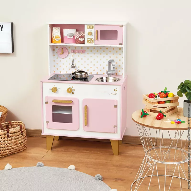 Janod Candy Chic μεγάλη ξύλινη κουζίνα παιχνιδιού με ήχο