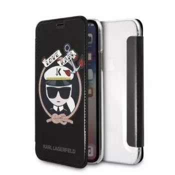 Karl Lagerfeld KLFLBKPXKSB θήκη βιβλίου Signature Glitter για iPhone X/Xs, μαύρο