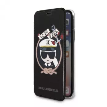 Karl Lagerfeld KLFLBKPXKSB θήκη βιβλίου Signature Glitter για iPhone X/Xs, μαύρο
