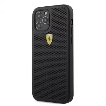 Ferrari FESPEHCP12MBK iPhone 12/12 Pro 6,1 ιντσών μαύρη σκληρή θήκη On Track Perforated
