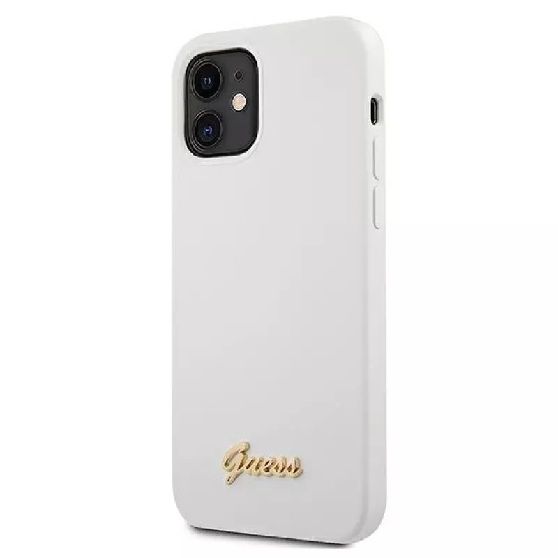 Guess GUHCP12SLSLMGWH iPhone 12 Mini 5,4 ιντσών λευκή σκληρή θήκη Metal Logo Script