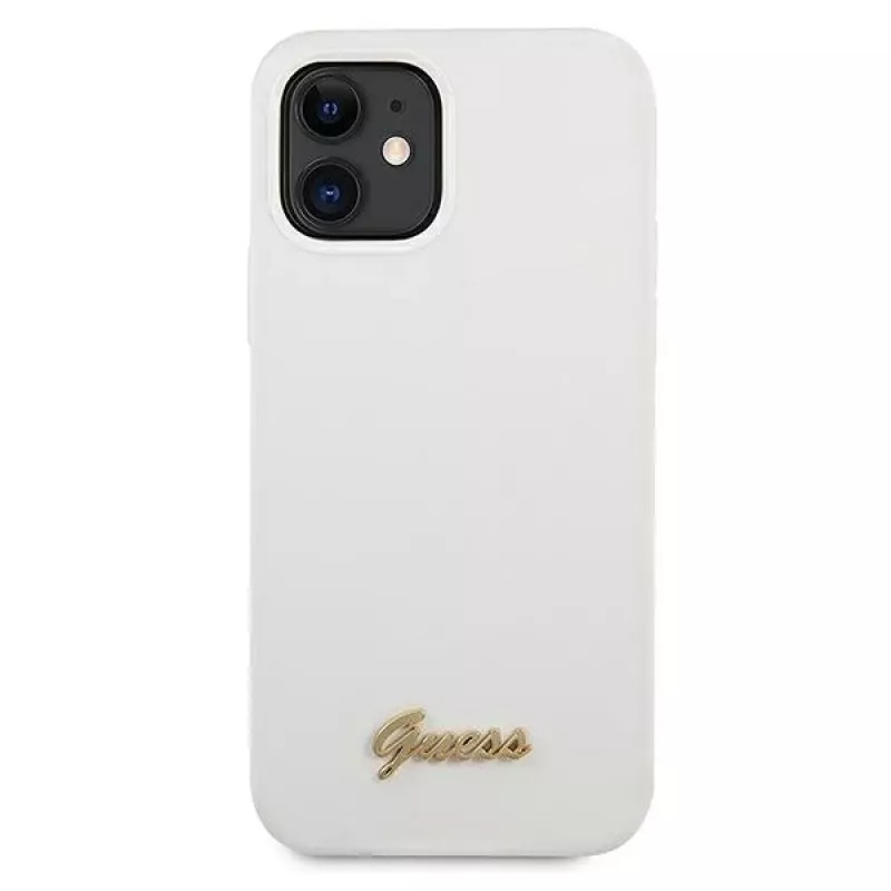 Guess GUHCP12SLSLMGWH iPhone 12 Mini 5,4 ιντσών λευκή σκληρή θήκη Metal Logo Script
