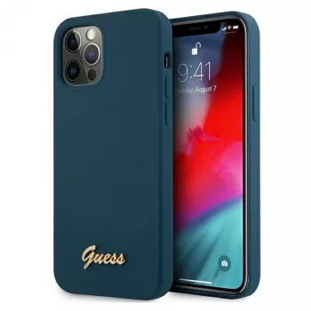 Guess GUHCP12LLSLMGBL σκληρή θήκη Metal Logo Script για Apple iPhone 12 Pro Max, μπλε