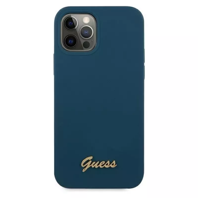 Guess GUHCP12LLSLMGBL σκληρή θήκη Metal Logo Script για Apple iPhone 12 Pro Max, μπλε
