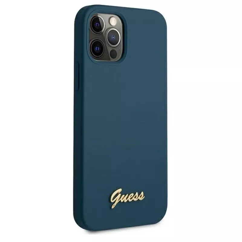 Guess GUHCP12LLSLMGBL σκληρή θήκη Metal Logo Script για Apple iPhone 12 Pro Max, μπλε
