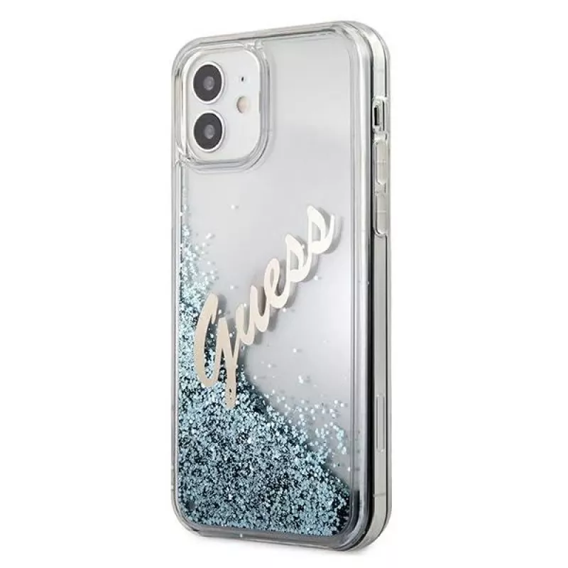 Guess Glitter Vintage Script σκληρή θήκη για Apple iPhone 12 mini - μπλε