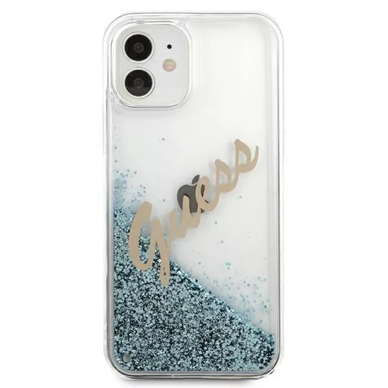 Guess Glitter Vintage Script σκληρή θήκη για Apple iPhone 12 mini - μπλε