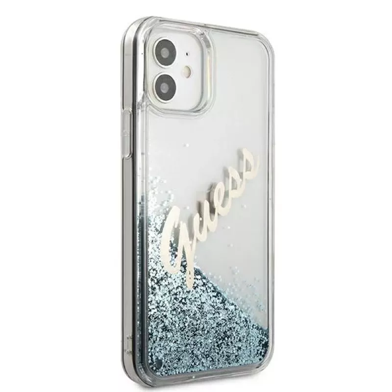 Guess Glitter Vintage Script σκληρή θήκη για Apple iPhone 12 mini - μπλε
