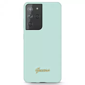 Guess GUHCS21LLSLMGLB θήκη πλάτης Silicone Script Metal Logo για Samsung Galaxy S21 Ultra (μπλε)