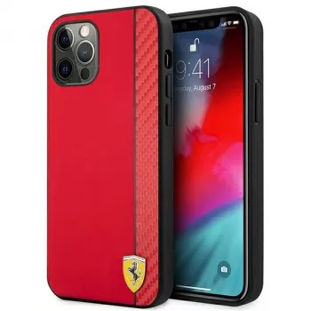 Ferrari FESAXHCP12LRE iPhone 12 Pro Max 6,7 ιντσών κόκκινη σκληρή θήκη On Track Carbon Stripe