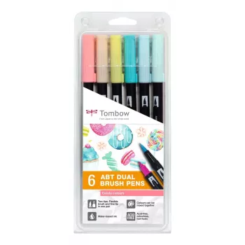 Tombow ABT-6P-4 Σετ Dual Brush Pen - 6 στυλό - μύτη Fine & Brush - πολύχρωμο - στρογγυλό