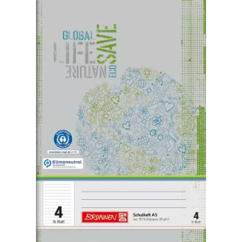 BRUNNEN Σχολικό τετράδιο ανακύκλωσης Lineatur 4 γραμμωμένο χωρίς περιθώριο