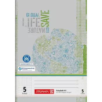 BRUNNEN Σχολικό τετράδιο ανακύκλωσης Lineatur 5 καρό χωρίς περιθώριο