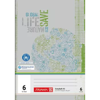 Brunnen Σχολικό τετράδιο ανακύκλωσης Lineatur 6 Λευκό Χωρίς περιθώριο A4