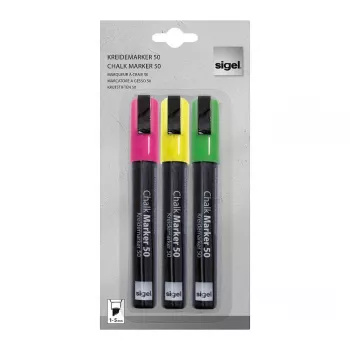 SIGEL Liquid Chalk Marker σετ με βάση το νερό ξεβάφεται ροζ πράσινο κίτρινο συσκευασία 3 τεμ.