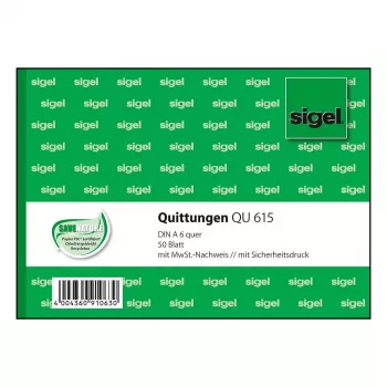 Sigel QU615 Βιβλίο αποδείξεων, A6 οριζόντιο, 50 φύλλα, πράσινο