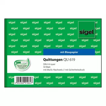Sigel QU619 Βιβλίο αποδείξεων, ΦΠΑ χωριστά, A6 οριζόντιο, 50 φύλλα