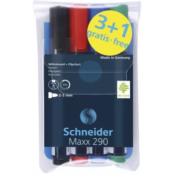 Schneider Maxx 290 Μαρκαδόρος Λευκού Πίνακα και Flipchart, αναμεμιγμένα χρώματα 2,0 - 5,0 mm, συσκευασία 4 τεμ.