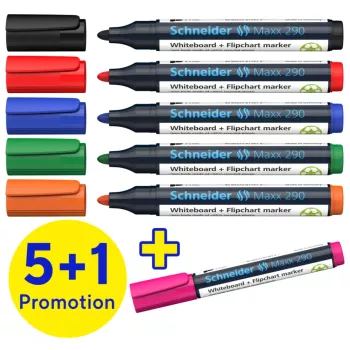 Schneider Maxx 290 Σετ Μαρκαδόρων Λευκού Πίνακα και Flipchart, 6 τεμ., διάφορα χρώματα, 2,0 - 3,0 mm