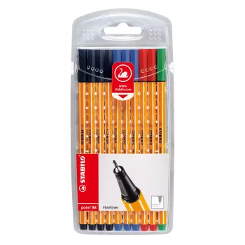 STABILO point 88 Fineliner στυλό 0,4 mm - Χρώματα ασορτί (Μαύρο, Μπλε, Πράσινο, Κόκκινο) - Συσκευασία blister
