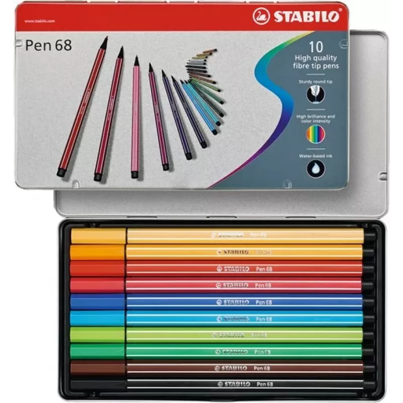 STABILO Pen 68 μαρκαδόρος - 1 mm - 10 χρώματα ανάμεικτα