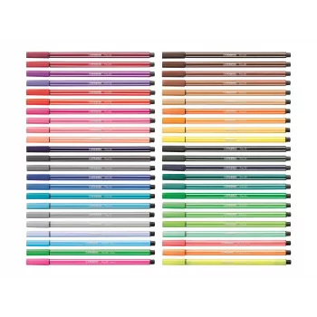 STABILO Pen 68 σετ μαρκαδόρων, 20 χρώματα ασορτί, πλαστική θήκη, Zebrui τυρκουάζ, πάχος γραμμής 1 mm