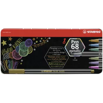 STABILO Pen 68 Metallic σετ μαρκαδόρων - Medium - 8 διαφορετικά μεταλλικά χρώματα - στρογγυλή μύτη - πάχος γραμμής 1,4 mm