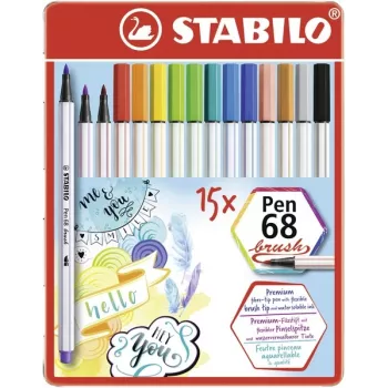 STABILO Pen 68 Brush - 15 χρώματα - ασορτί - μελάνι με βάση το νερό - Γερμανία - ενήλικες & παιδιά
