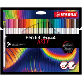 STABILO Pen 68 brush ARTY Edition σετ brush pen - 30 ασορτί χρώματα σε χάρτινη θήκη