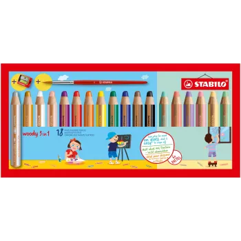 STABILO Woody 3-in-1 Multi-Talent στυλό 7,6 cm 18 τεμ. σετ παστέλ με πινέλο