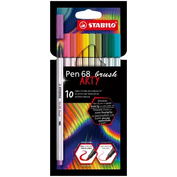 STABILO Pen 68 Brush ARTY Edition σετ brush pen - 10 ανάμεικτα χρώματα σε χάρτινη θήκη