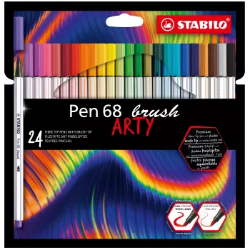 STABILO Pen 68 Brush ARTY Edition 24 τεμ. χάρτινη θήκη - μαρκαδόροι με εύκαμπτη μύτη πινέλου για handlettering, bullet journaling και εικονογράφηση