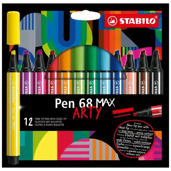 STABILO Pen 68 MAX 12 τεμ. σετ μαρκαδόρων ARTY Edition με λοξή μύτη σε πλαστική θήκη