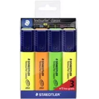 STAEDTLER Textsurfer Classic 3+1 Promopack Σετ Μαρκαδόρων Υπογράμμισης, Μύτη Σφηνοειδής, 1.0-5.0 mm, Αναμεμιγμένα Χρώματα