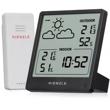 KIENZLE Μετεωρολογικός σταθμός Slim (15002) με ασύρματο εξωτερικό αισθητήρα, οθόνη LCD, πρόγνωση καιρού, φάση σελήνης, ξυπνητήρι