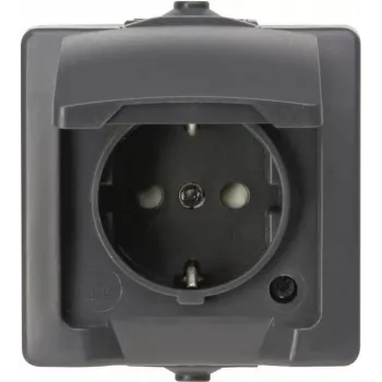 HEINRICH KOPP NAUTIC Πρίζα Schuko 1 θέσης με καπάκι, IP44, επίτοιχης τοποθέτησης, γκρι