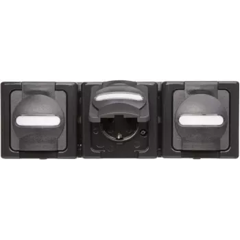 Heinrich Kopp BlueElectric Πρίζα επίτοιχης τοποθέτησης 3x Schuko IP44 ανθρακί γυαλιστερό οριζόντια με καπάκι