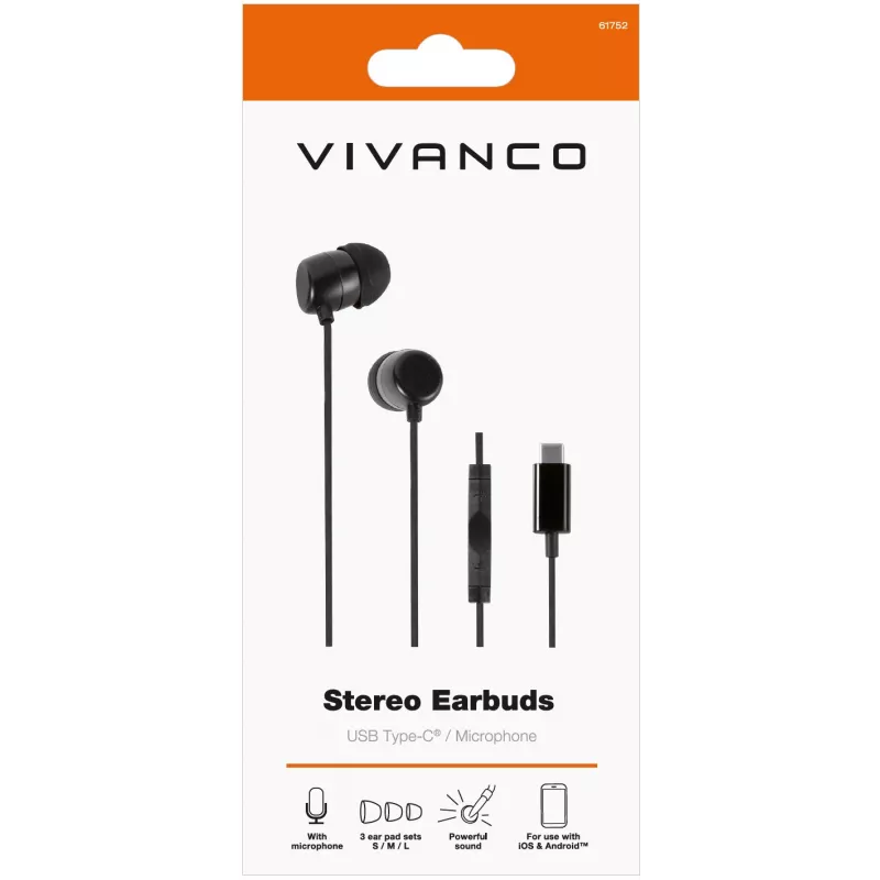 Vivanco Stereo Ακουστικά In-Ear USB-C, μαύρα (61752)