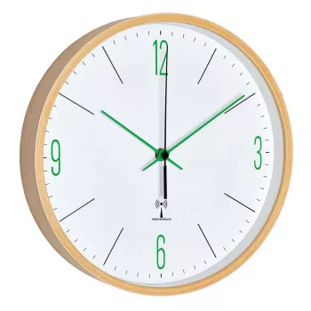 TFA Dostmann Αναλογικό ραδιοφωνικό ρολόι τοίχου design με πλαίσιο σφενδάμου, πράσινο (60.3524.04)