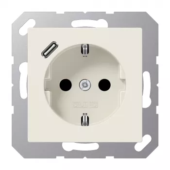 JUNG A 1520-18 C Πρίζα SCHUKO 16 A με φορτιστή USB (JUNG Quick Charge) 1 x Type C, Safety Plus, Σειρά AS, λευκό (ivory)