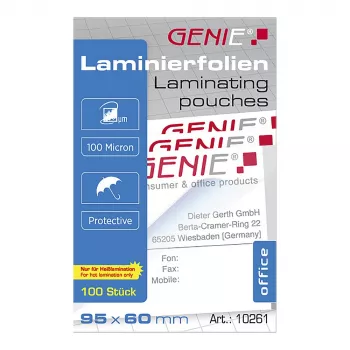 Genie 10261 Θήκες πλαστικοποίησης Διαφανείς 95x60mm Συσκευασία 100 τεμ.