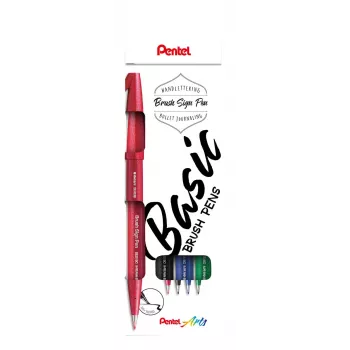 Pentel Sign Brush Pen Σετ 4 Ανάμεικτα Χρώματα Μαύρο Κόκκινο Μπλε Πράσινο
