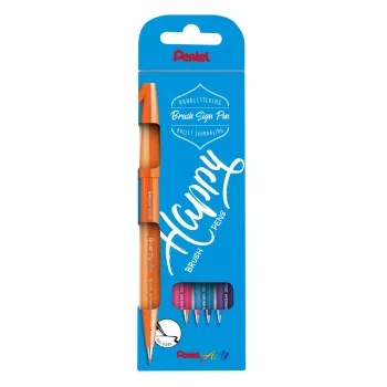 Pentel Sign Pen Brush Pen Σετ 4 Χρώματα Μαύρο Κόκκινο Μπλε Πράσινο
