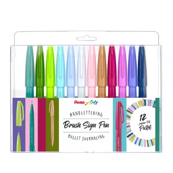 Pentel Brush Sign Pen Artist 12 Σετ Πινέλων Pastel SES15C-12