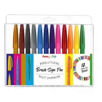Pentel 12 SES15-12 Σετ Πινέλων Ανάμεικτα Χρώματα