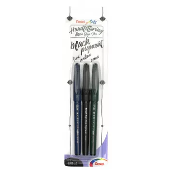 Pentel Arts Sign Pen Brush Σετ Πινέλων Καλλιγραφίας Μαύρο Συσκευασία 3 τεμ.
